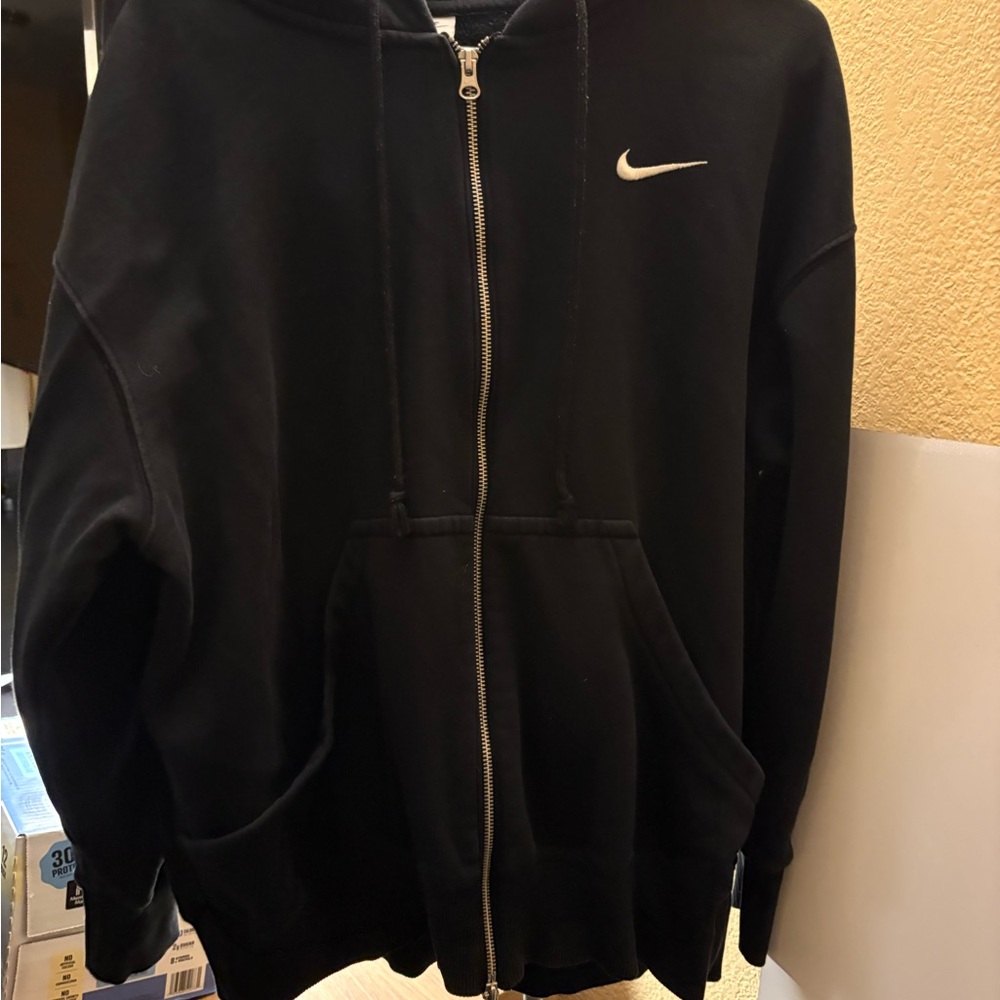 Nike Black Full-Zip Hoodie with White Swoosh